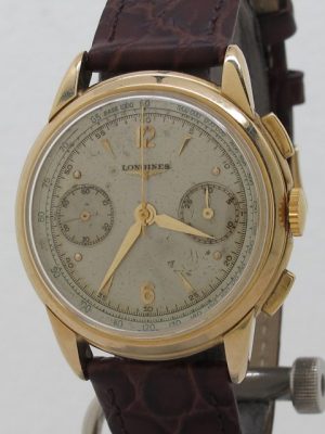 Longines ref 5965 14k Gold 35mm Manual Calibre 30CH Chronograph in Fine Original Condition from 1949