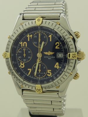 Breitling ref B13050 Steel & 18k Gold 39mm Auto Blue Dial Chronomat Chronograph on Rouleaux Bracelet in Sharp Condition with Box & Papers