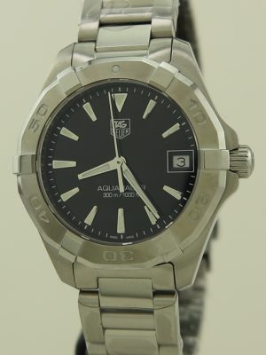 Tag Heuer ref WAY1310 Ladies Steel 32mm Black Dial Aquaracer on Bracelet in New Old Stock Condition with Box & Papers
