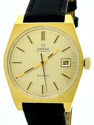 Omega ref 166.0118 Gold Auto 35mm Silver Dial Date Geneve on Strap from 1972