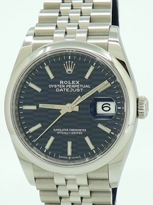 Rolex ref 126200 Steel Auto Fluted Motif Blue Dial Oyster Perpetual Datejust 36 on Jubilee w/Everything