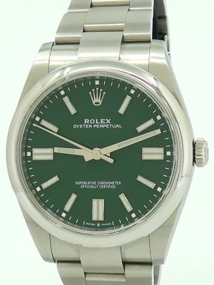 Rolex ref 124300 Steel Auto Green Dial Oyster Perpetual 41 on Oyster w/Everything