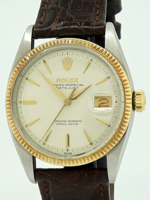 Rolex ref 6605 St/YG Auto 36mm Ivory Dial Oyster Perpetual Datejust on Strap c.1956