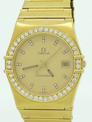 Omega ref 496.1080 18k Gold Qtz 33mm Diamond Set Constellation on Bracelet