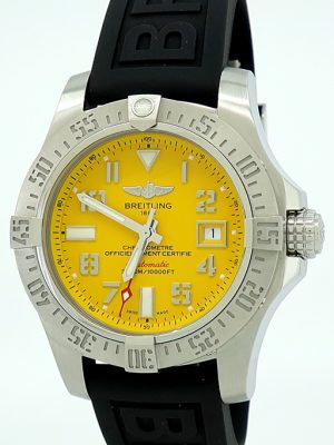 Breitling ref A17331 Steel Auto 45mm Yellow Dial Avenger II Seawolf on Rubber w/B&P