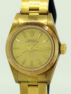 Rolex ref 67198 18k Gold Auto 26mm Gold Dial Oyster Perpetual on Oyster w/B&P
