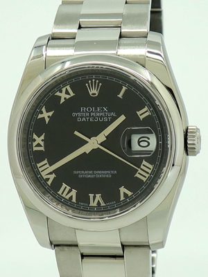 Rolex ref 116200 Steel Auto 36mm Black Roman Dial Oyster Perpetual Datejust on Oyster w/Everything