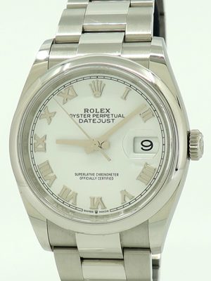 Rolex ref 126200 Steel Auto White Roman Dial Oyster Perpetual Datejust 36 on Oyster w/B&P