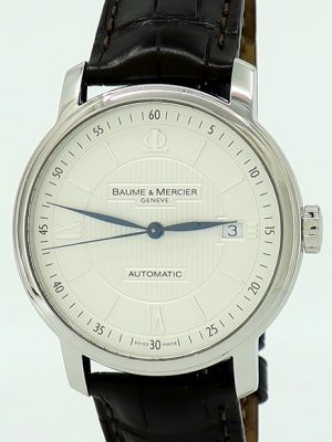 Baume & Mercier ref MOAO 8791 Steel Auto 39mm Silver Dial Classima Executives Date on Croc w/B&P
