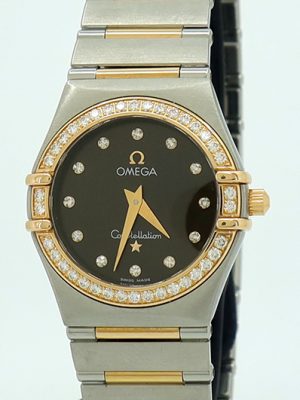 Omega ref 1358.60.00 Steel/18k RG 25mm Chocolate Diam Dial Diam Bezel Constellation on Bracelet w/B&P