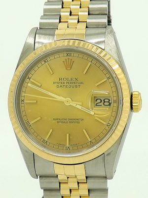 Rolex ref 16233 Steel Auto 36mm Gold Dial Oyster Perpetual Datejust on Jubilee w/B&P