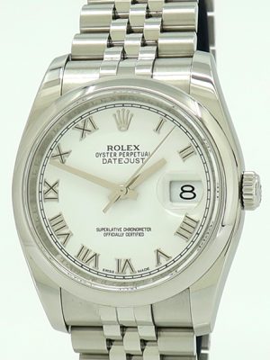 Rolex ref 116200 Steel Auto 36mm White Roman Dial Oyster Perpetual Datejust on Jubilee w/B&P