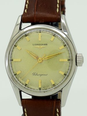 Longines ref 9100 Steel Manual 34mm Silver Dial Silvergines on Strap c.1950s
