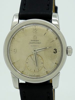 Omega ref 2766 Steel Bump-Auto cal.344 34mm Silver Dial Seamaster on Strap c.1953