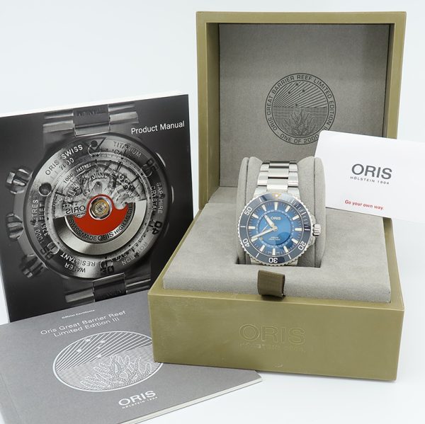 Oris ref 7734 Steel Auto 43mm LE Great Barrier Reef III Aquis on Brac w/B&P - Image 7