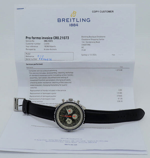 Breitling ref 0819 Steel Auto cal.178 49mm Black Reverse Panda Dial 'Pizza' Cosmonaute on Strap c.1969 - Image 7