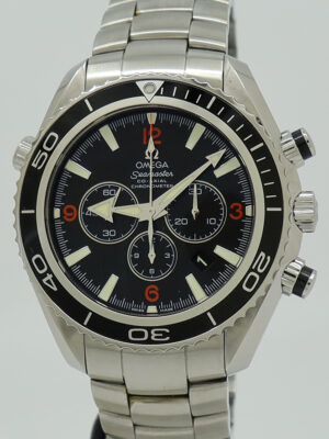 Omega ref 2210.51.00 Steel Auto 45.5mm Black/Orange Dial  Seamaster Planet Ocean 600m Chrono on Brac w/B&P