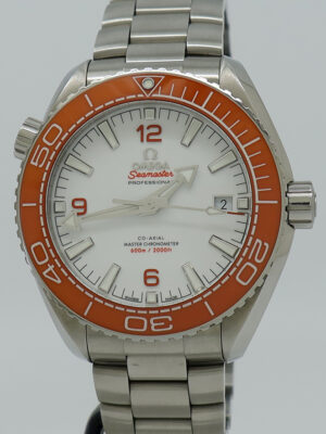 Omega ref 21530442104001 Steel Auto 43.5mm White Dial  Orange Bezel Seamaster Planet Ocean 600m on Brac w/B&P