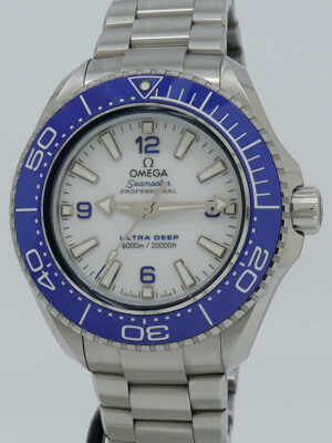 Omega ref 21530462104001 Steel Auto 45.5mm White Dial Blue Bezel Seamaster Planet Ocean 6000m Ultra Deep on Brac w/B&P
