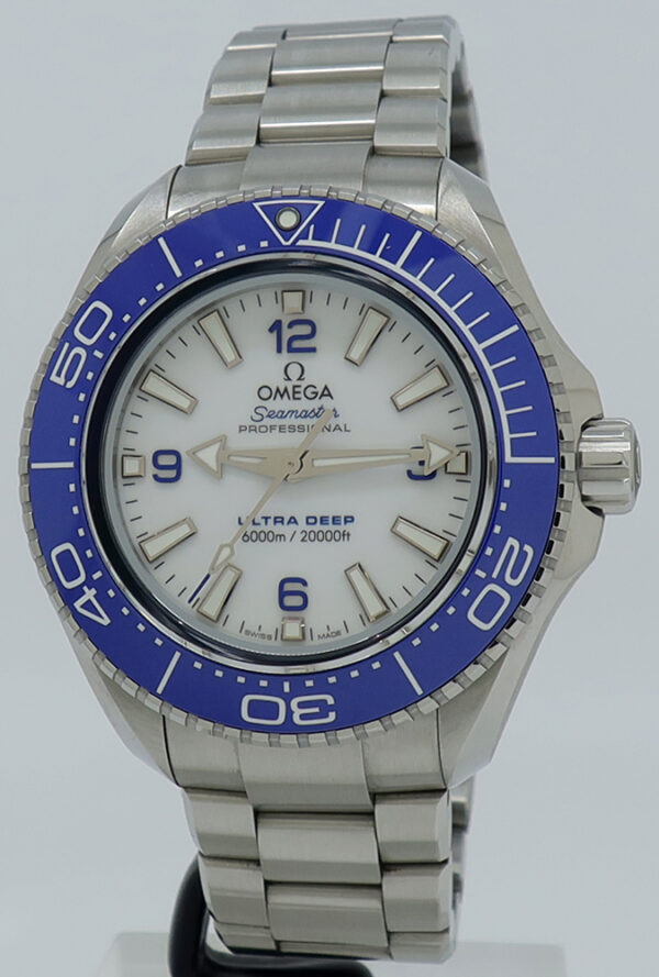 Omega ref 21530462104001 Steel Auto 45.5mm White Dial Blue Bezel Seamaster Planet Ocean 6000m Ultra Deep on Brac w/B&P