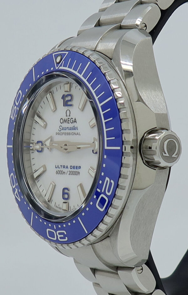Omega ref 21530462104001 Steel Auto 45.5mm White Dial Blue Bezel Seamaster Planet Ocean 6000m Ultra Deep on Brac w/B&P - Image 2