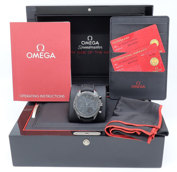 Omega ref 31192445101005 Ceramic Auto 44mm Speedmaster Dark Side of the Moon Black on Strap w/B&P - Image 7