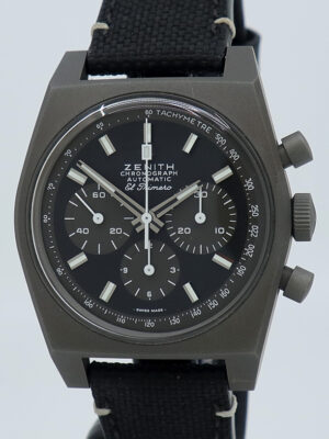 Zenith ref 97.T384.4061/21.C822 Titanium Auto 37mm El Primero Chronomaster Revival Shadow on Strap w/B&P