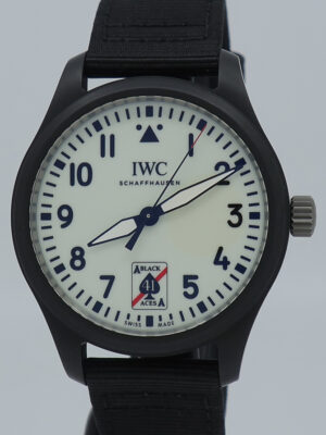 IWC ref IW326905 Black Ceramic Auto 41mm Full Lume Dial Pilot Black Aces on Strap w/B&P