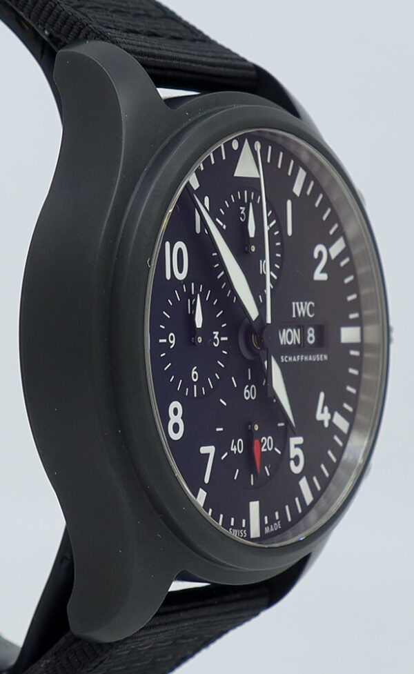 IWC ref IW389101 Black Ceramic Auto 44mm Black Dial Pilot Top Gun Chrono on Strap w/B&P - Image 3