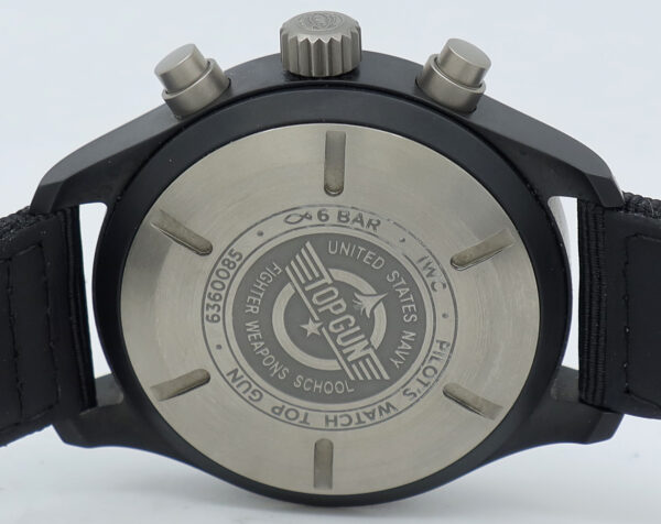 IWC ref IW389101 Black Ceramic Auto 44mm Black Dial Pilot Top Gun Chrono on Strap w/B&P - Image 6