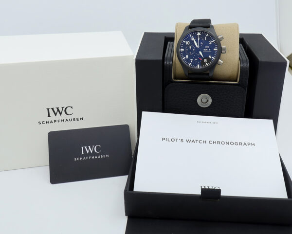 IWC ref IW389101 Black Ceramic Auto 44mm Black Dial Pilot Top Gun Chrono on Strap w/B&P - Image 7