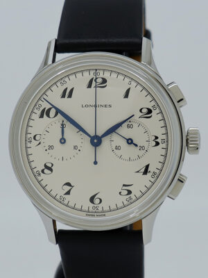 Longines ref L28274730 Steel Auto 40mm Opaline Dial Heritage Classic Chronograph 1946 on Strap w/B&P