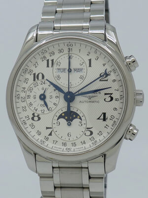 Longines ref L26734786 Steel Auto 40mm Silver Dial Master Triple Calendar Moon Phase Chrono on Brac w/B&P