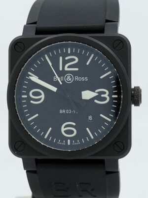 Bell & Ross ref BR03-92 Black Ceramic Auto 42mm Black Dial Instrument on Rubber w/B&P