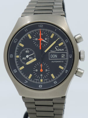 Sinn ref 157 Titanium Auto 40mm Black Tritium Dial Flieger Day-Date Chrono on Bracelet c.1990s