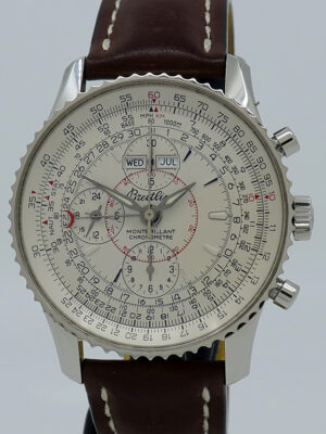 Breitling ref A21330 Steel Auto 43mm Silver Dial Montbrilliant Datora Triple Calendar Chrono on Strap w/B&P