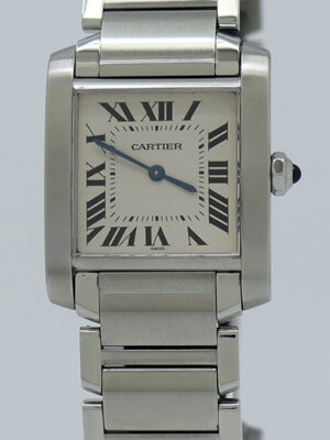 Cartier ref W51003Q3 Steel Quartz 25mm Opaline Dial Tank Francaise Medium on Bracelet