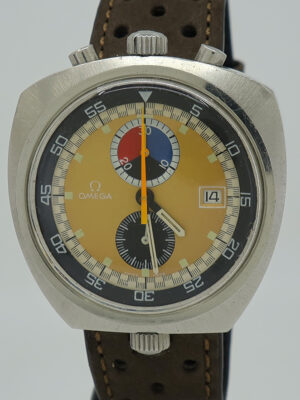 Omega ref 146.011 Steel Manual cal.930 43mm A-Symmetric Bullhead Chronograph on Strap c.1969