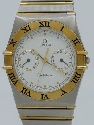 Omega ref 396.1070 Steel/18k YG Quartz 33mm White Dial Constellation Day-Date Manhattan on Bracelet