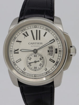 Cartier ref W7100037 Steel Auto 42mm Silver Opaline Dial Calibre De Cartier on Croc w/B&P
