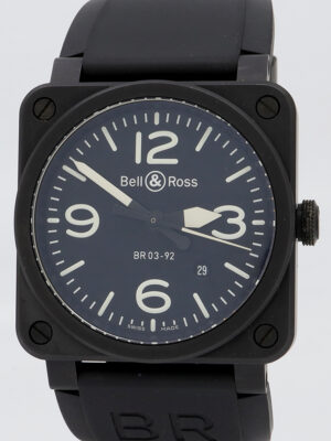 Bell & Ross ref BR 03-92 Black Matte Ceramic Auto 42mm Black Dial on Strap w/B&P